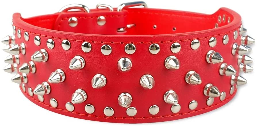  Berry con clavos tachuelas piel collar de perro – 40 bala picos tachuelas – Pet formación y caminar y mostrar apariencia y accesorios | 5 cm de ancho, XS, S, M, L, XL cuello adjustable| morado 