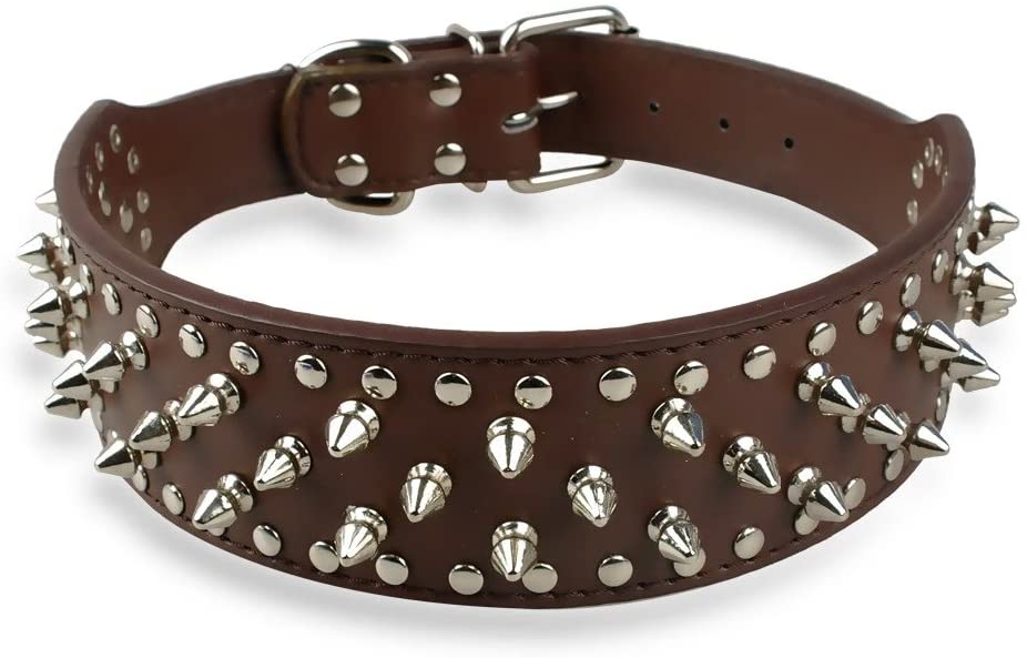  Berry con clavos tachuelas piel collar de perro – 40 bala picos tachuelas – Pet formación y caminar y mostrar apariencia y accesorios | 5 cm de ancho, XS, S, M, L, XL cuello adjustable| morado 