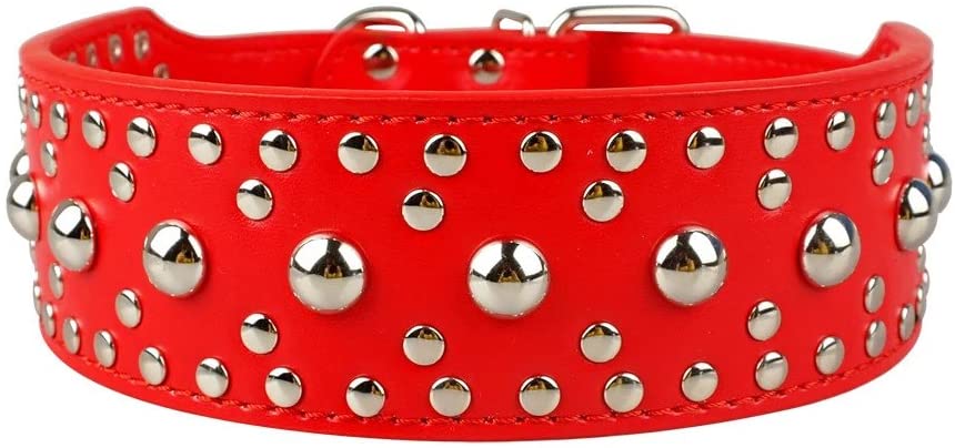  Berry con clavos tachuelas piel collar de perro – 40 seta picos tachuelas – Pet formación y caminar y mostrar apariencia y accesorios | 5 cm de ancho, cuello ajustable 