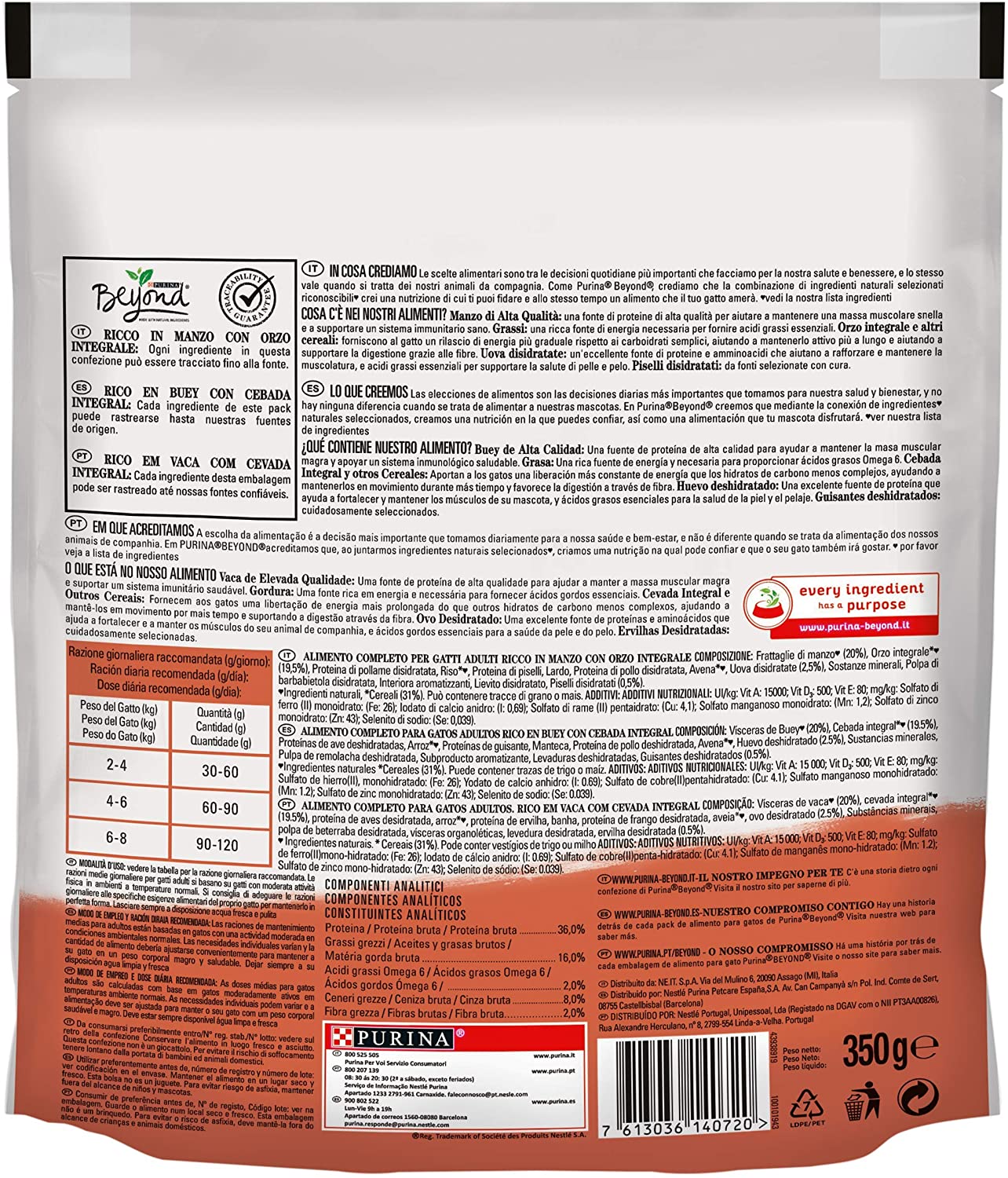  Beyond PURINA Croquetas Gato Rico en Carne de Vacuno con Cebo Integral, 8 Bolsas de 350 g Cada una 