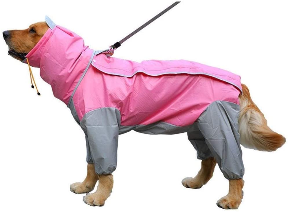  BGDRR Pet Small Large Dog Chubasquero Ropa Impermeable for Perros Grandes Mono Rain Coat Overol con Capucha Capa Labrador Golden Retriever (Color : Pink, Size : 28) 