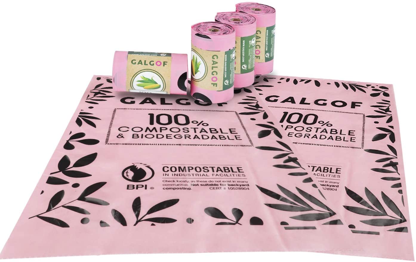  Bolsas de basura biodegradables e higiénicas para caca y heces de perro. 12 Rollos perfumados, compostables y ecológicos para residuos y excrementos de mascotas (180 uds.). Muy resistentes (rosa) 