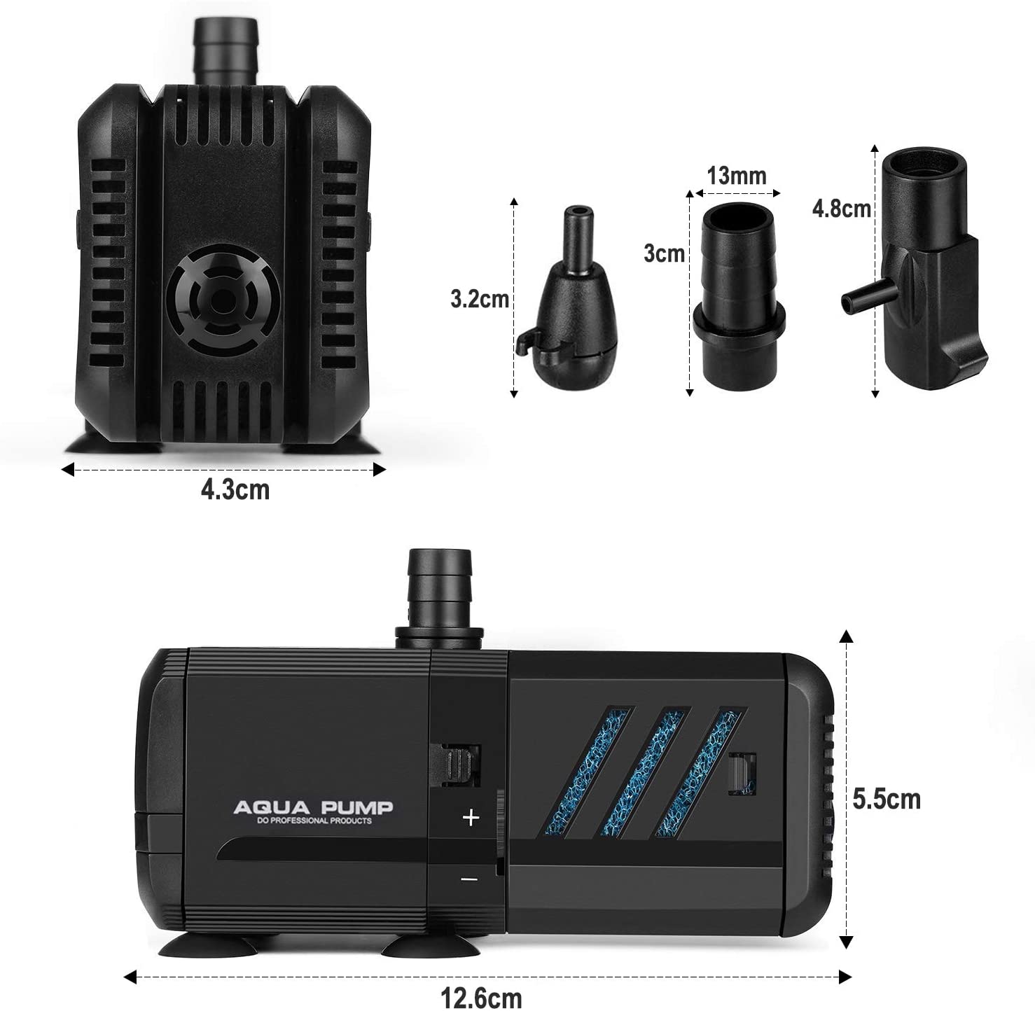  Bomba Sumergible 500L/H 6W Bomba de Filtración Ultra Silencioso Bomba de Agua para Pecera, Acuario, Jardín, Estanque, Fuente, Bomba de Flujo Extraíble y Lavable con Filtro y 1 Boquilla de agua 13mm 