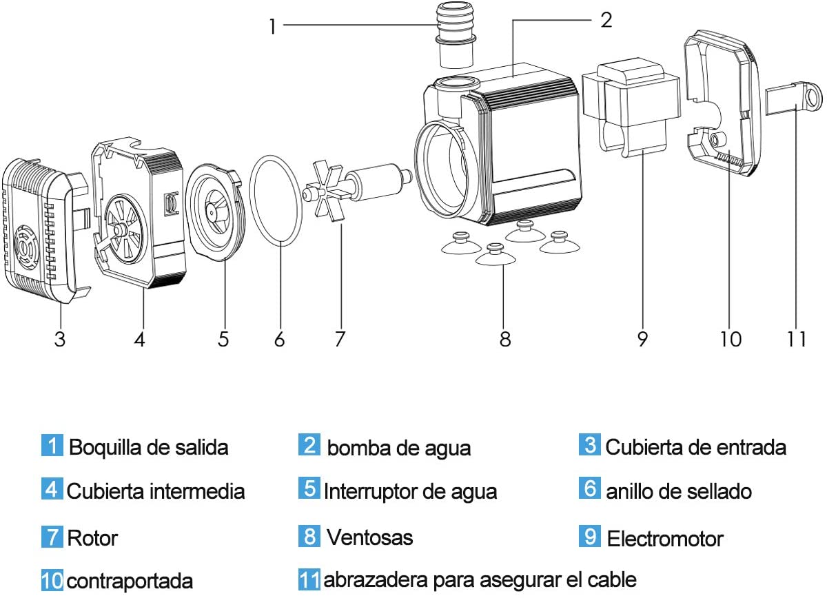  Bomba Sumergible 500L/H 6W Bomba de Filtración Ultra Silencioso Bomba de Agua para Pecera, Acuario, Jardín, Estanque, Fuente, Bomba de Flujo Extraíble y Lavable con Filtro y 1 Boquilla de agua 13mm 