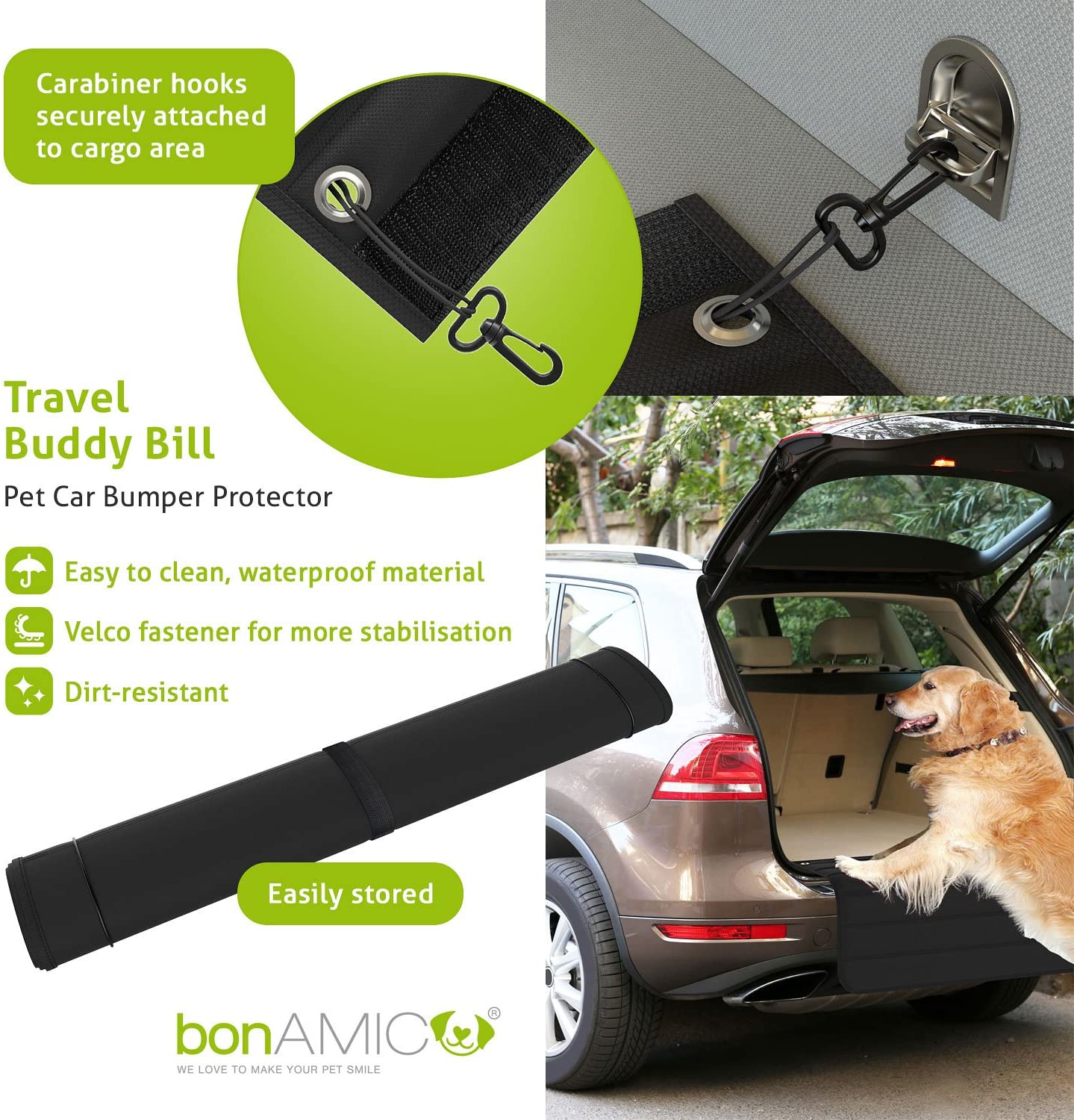  bonAMICO Travel Buddy Bill, Cubierta de Maletero y Protección de Parachoques para Trans-portar Perros en Coche, Moqueta de Maletero para Viaje de Perros 