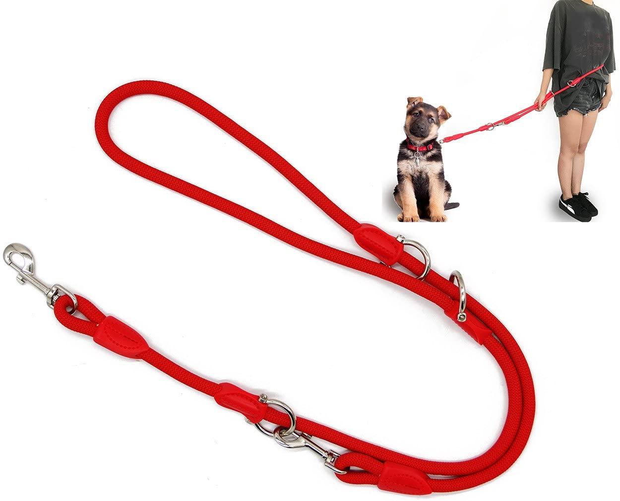  BPS Correa para Perro Mascotas Correa de Perro Doble Ajustable Varias Posiciones Perro Mediano Grande 2 Dimensión Elegir M/L (L, Rojo) BPS-3801RJ 