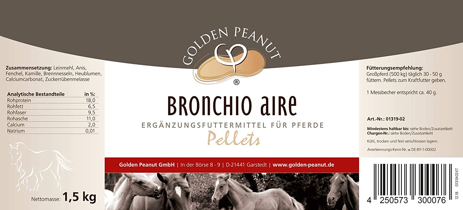  bronchio Aire vías respiratorias bronchial hierbas pellets para caballos Cubo de 1,5 kg 