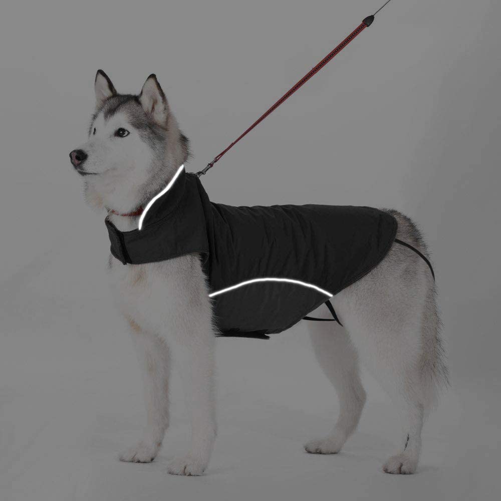  Bwiv Abrigos para Perros de Invierno Chaqueta Impermeable Forrado de Polar con Apertura para Correa Negro 6XL 