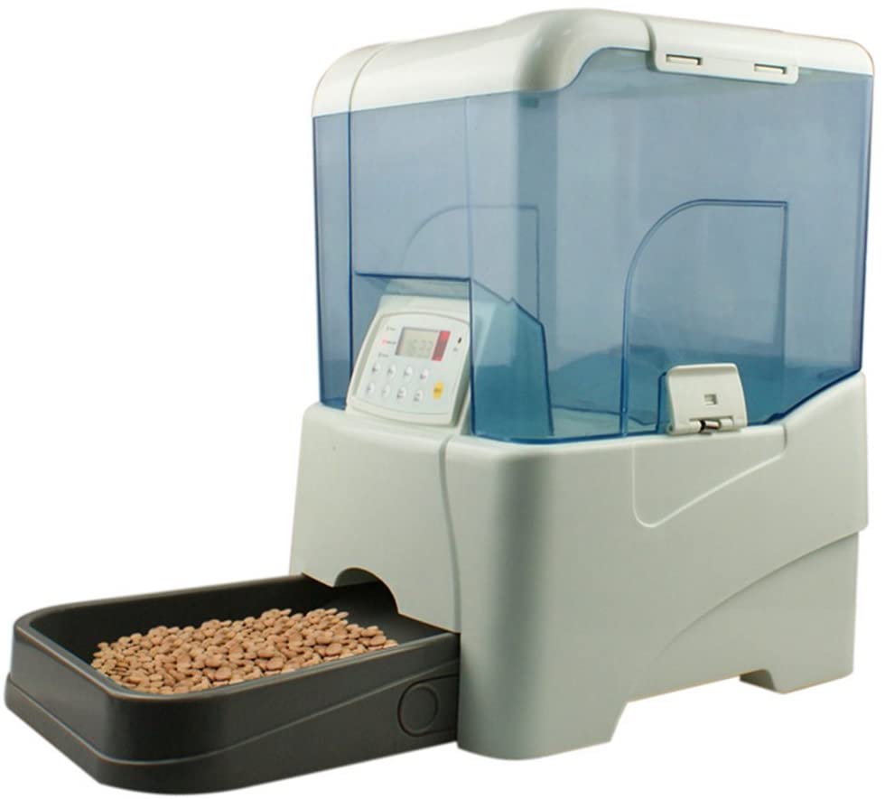  Cacoffay Alimentador Automático De Mascotas Dispensador De Comida Para Perros Y Gatos Cuatro Baterías D Grabación De 8 Segundos Programación Hasta 5 Comidas Al Día (10.6 L),Blue 