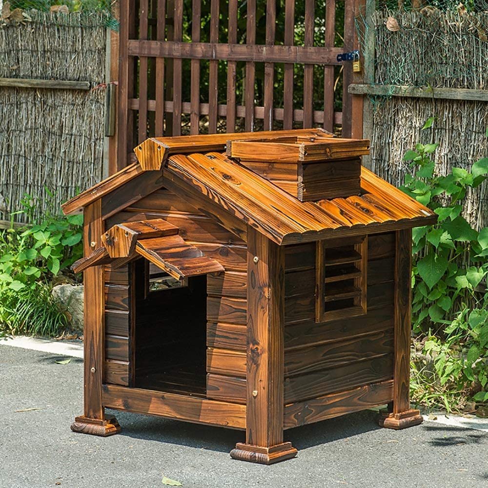  Casa de perro, Medio perrera del perro del perrito del perro Casa de perro mascota de la perrera con tejado a dos aguas for un hogar especial Fácil de administrar ( Color : Brown , Size : 63X60X38CM ) 