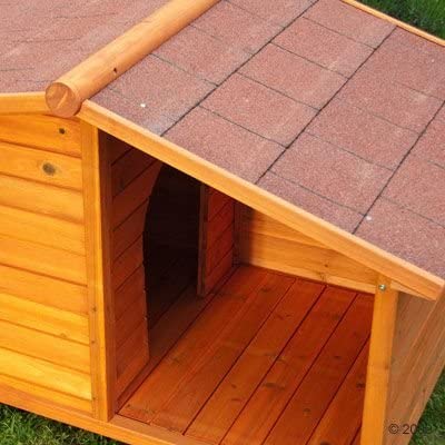  Caseta de perro de madera Resistente y atractiva caseta de madera de exterior con patio resguardado, crea un hogar especial para tu mascota. 