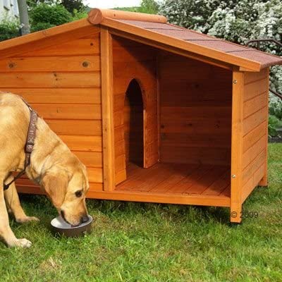  Caseta de perro de madera Resistente y atractiva caseta de madera de exterior con patio resguardado, crea un hogar especial para tu mascota. 