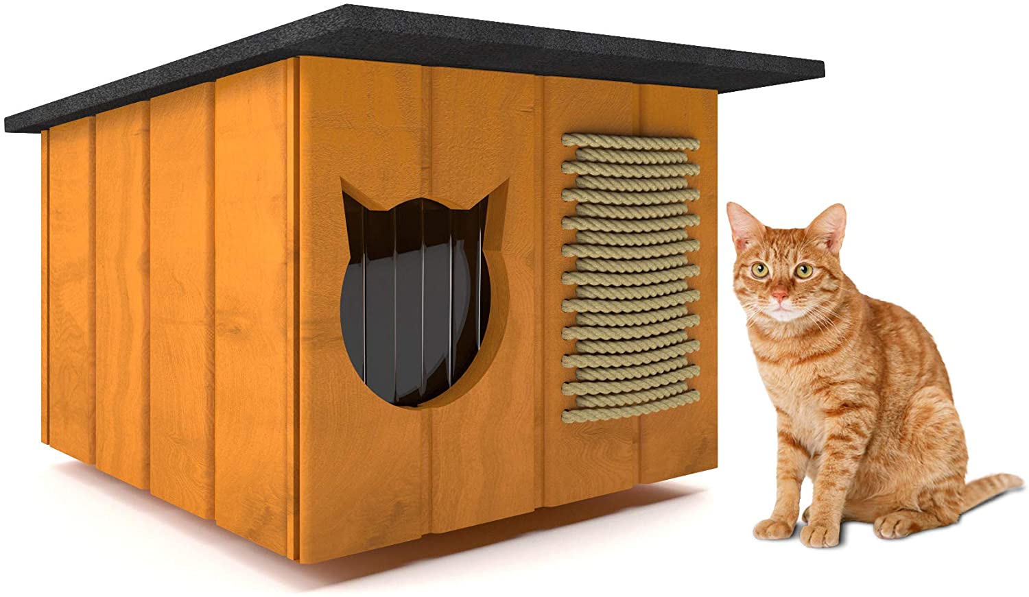  Caseta para gatos Novamat resistente a la intemperie para jardín, terraza, fácil montaje, buen aislamiento para exteriores y gatos, resistente al invierno, de madera 