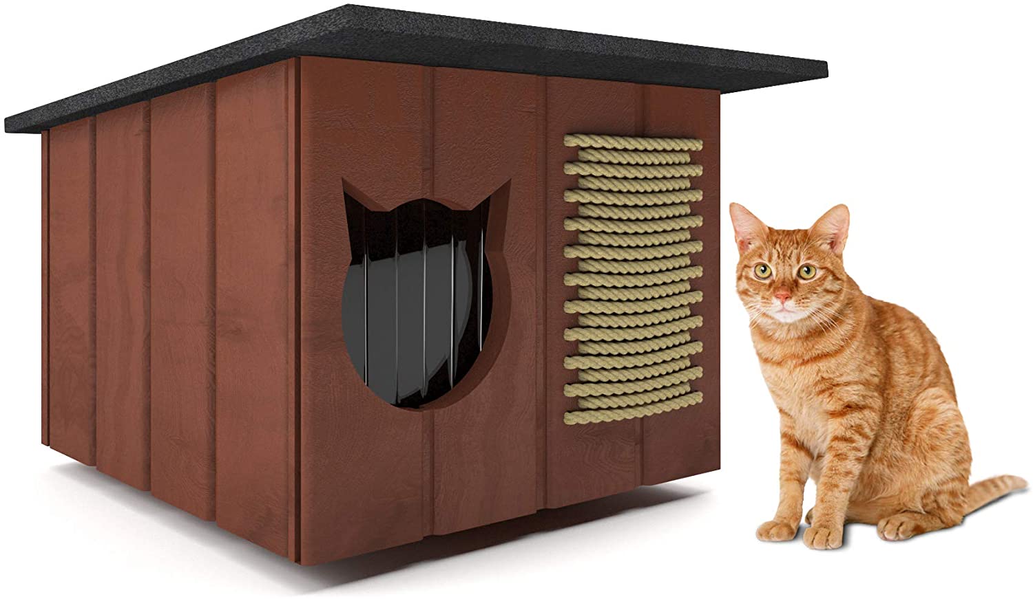  Caseta para gatos Novamat resistente a la intemperie para jardín, terraza, fácil montaje, buen aislamiento para exteriores y gatos, resistente al invierno, de madera 