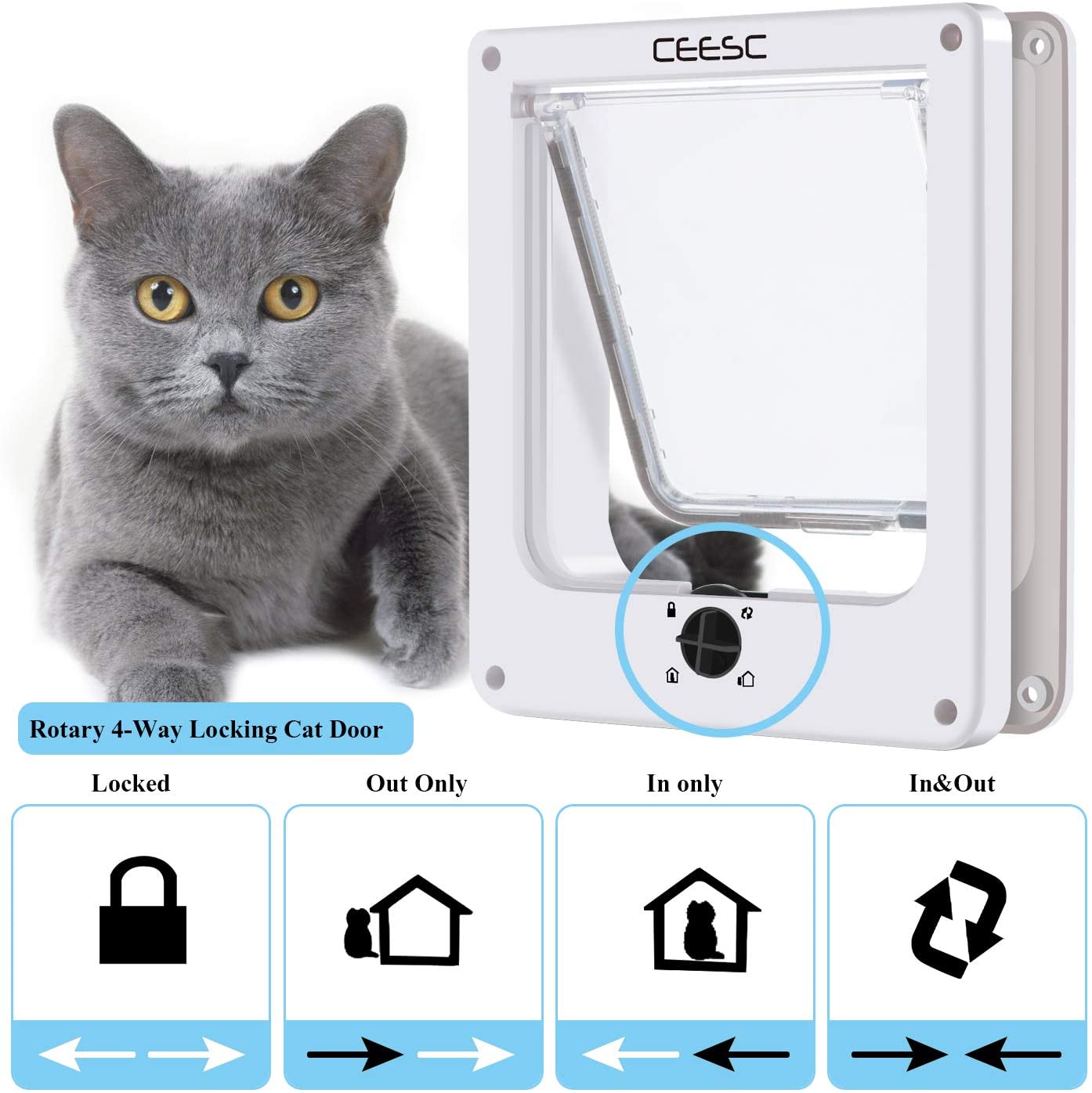  CEESC Puertas para Gatos, Puerta magnética para Mascotas con Bloqueo Giratorio de 4 vías para Gatos, Gatitos y Gatitos, versión Mejorada 