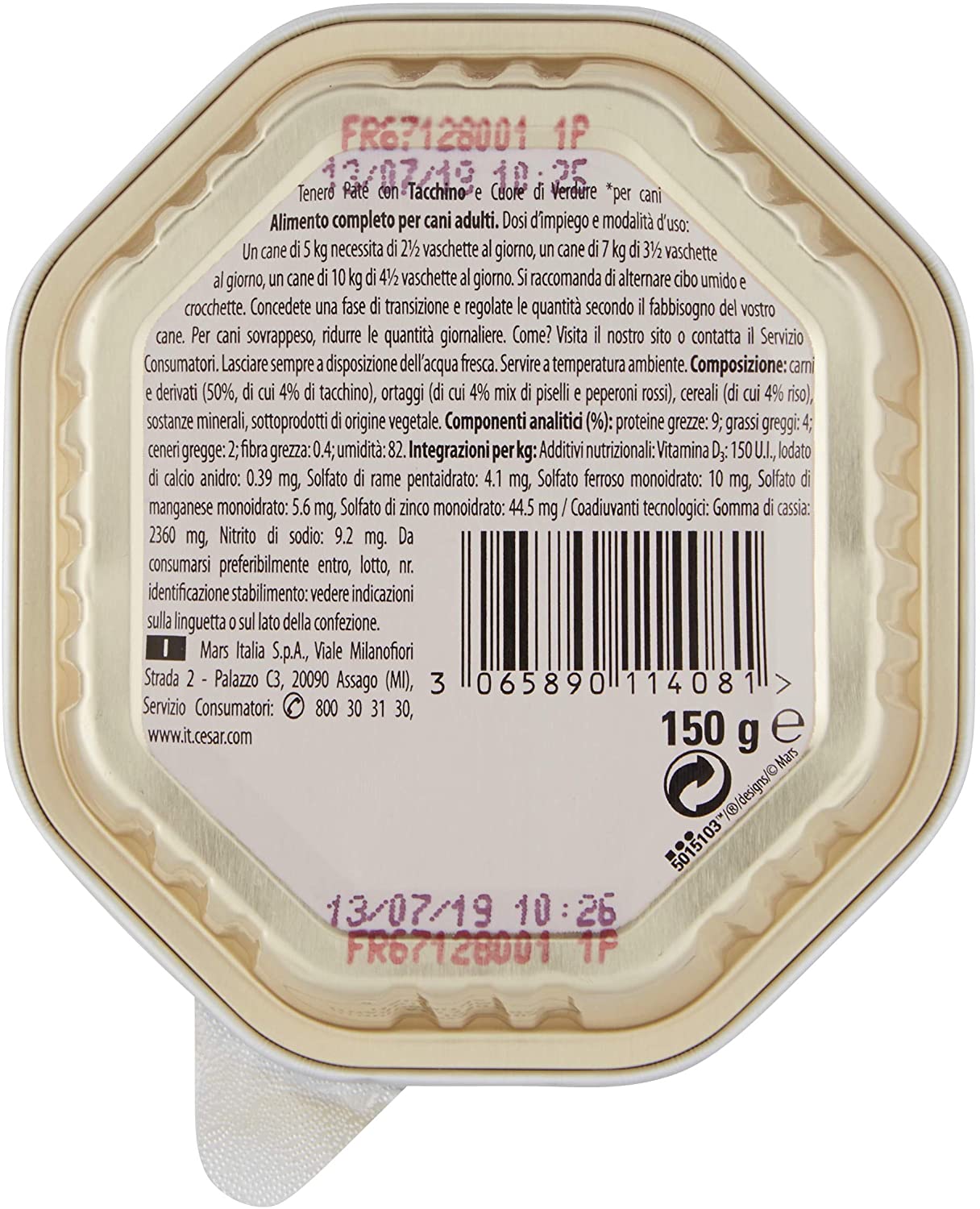  Cesar Corazón de Verduras tierno ybr125 con Pavo y Corazón de Verduras 150 G – Comida para Perros – Pack de 14 Unidades 