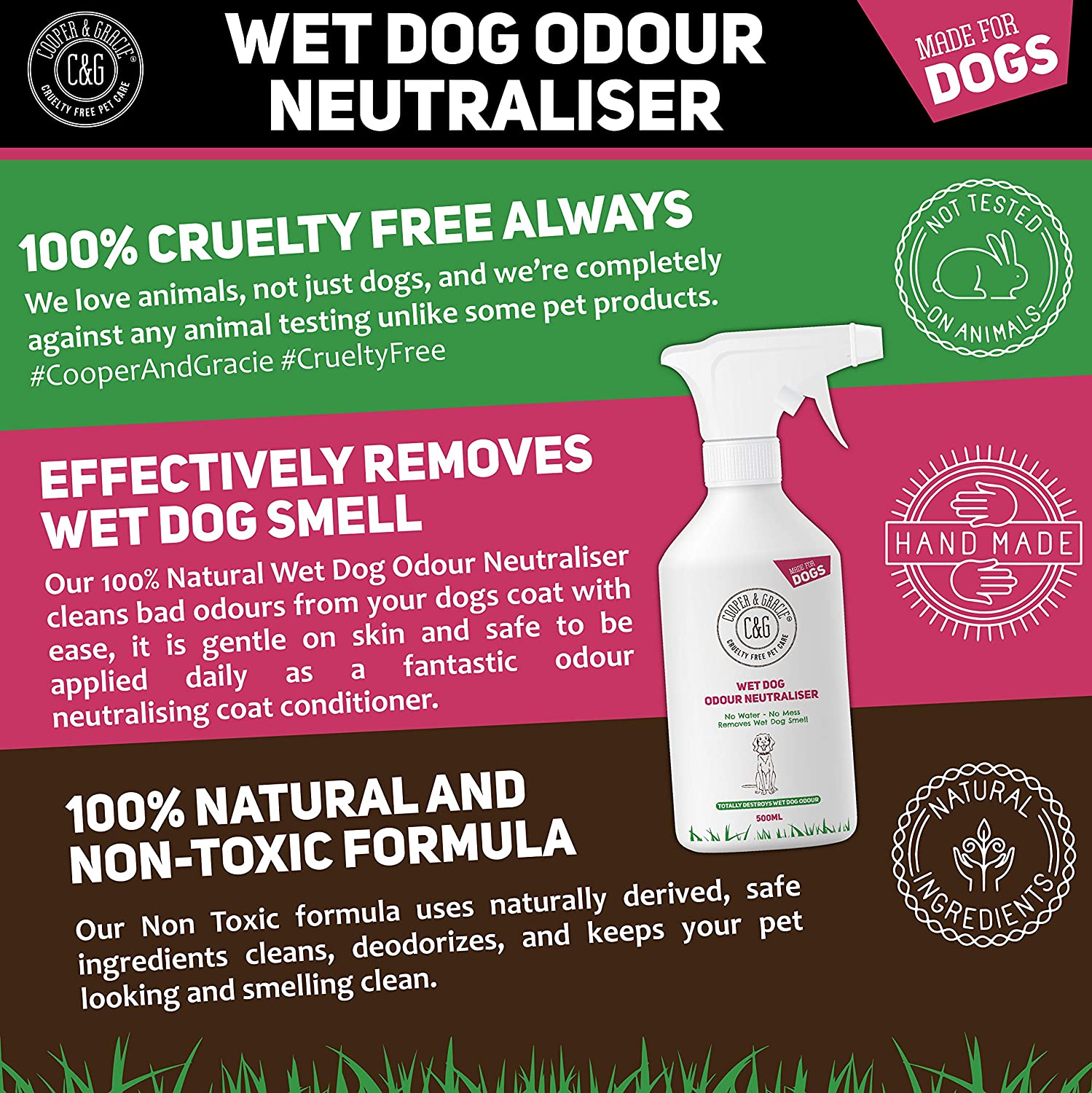  C&G Pets C&G - NEUTRALIZADOR DE Olor A Perro Mojado 500ML - ELIMINADOR DE Olor SIN Agua - Desodorante EN Spray SIN Enjuague - Perro DE Olor Agradable - Ingredientes Libre DE CRUELDAD 