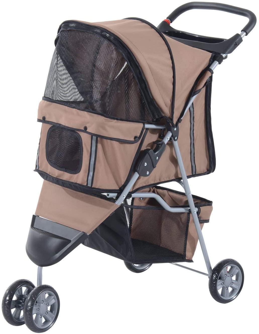  Cochecito Plegable Mascotas 75x45x97cm Perro Gato Carrito Ruedas Giran 360º Cafe 