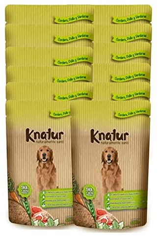  Cocido Natural casero para Perros, húmedo con Carne Fresca y Verduras Frescas - 90% Carne Knatur (12x600gr) (Pollo - Cordero) 