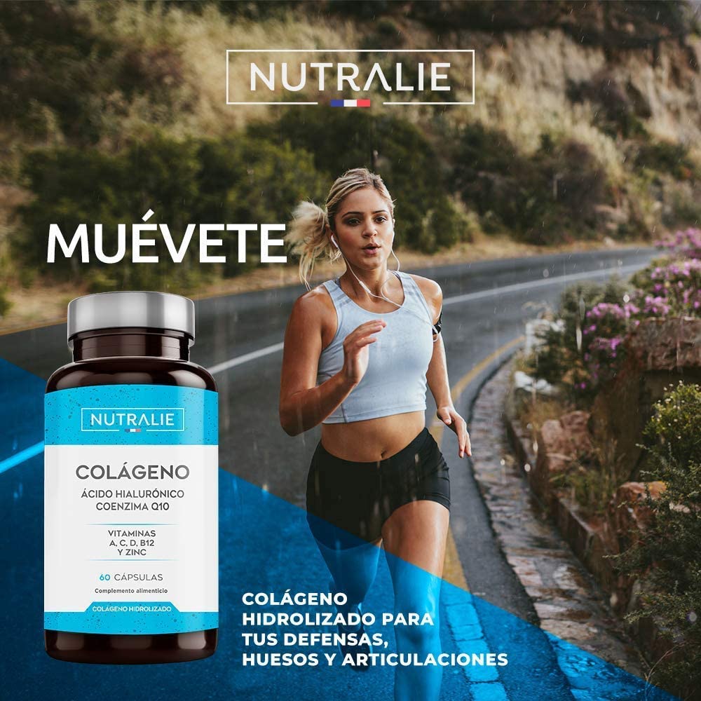  Colágeno + Ácido Hialurónico + Coenzima Q10 + Vitaminas A, C, D y B12 + Zinc | Energía y Articulaciones Fuertes | Colágeno Hidrolizado en 60 cápsulas | Nutralie 