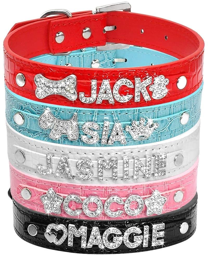  Collar de jalea para mascotas Collar de gato personalizado Cachorro de diamante de imitación Collares de perros pequeños Aduana para Chihuahua Yorkshire Nombre gratis Encantos Accesorios para gatos, A 