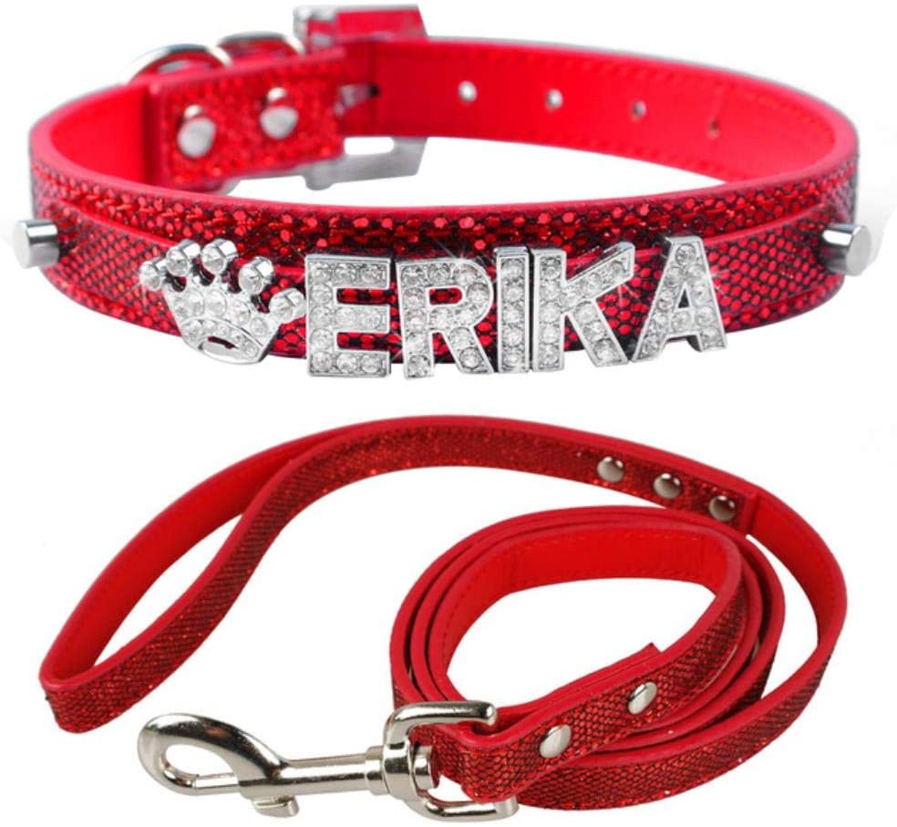  Collar De Perro Dog Collar Juego De Collar Y Correa De Perro Pequeño Personalizado Para Cachorros Letras De Nombre De Bling Personalizadas Gratis Para Chihuahua Youkshire Terrier Shih Tzu, Plata, L 