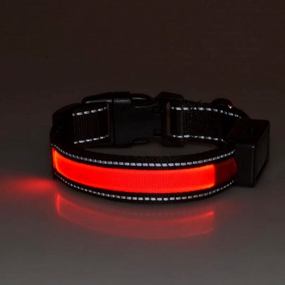  Collar de Perro led, LaiXin Collar para Perro Ajustable de luces LED Ajustable y Reflectante, Impermeable Recargable por USB para Perro Seguridad, Grandes Perro, Rojo, L 