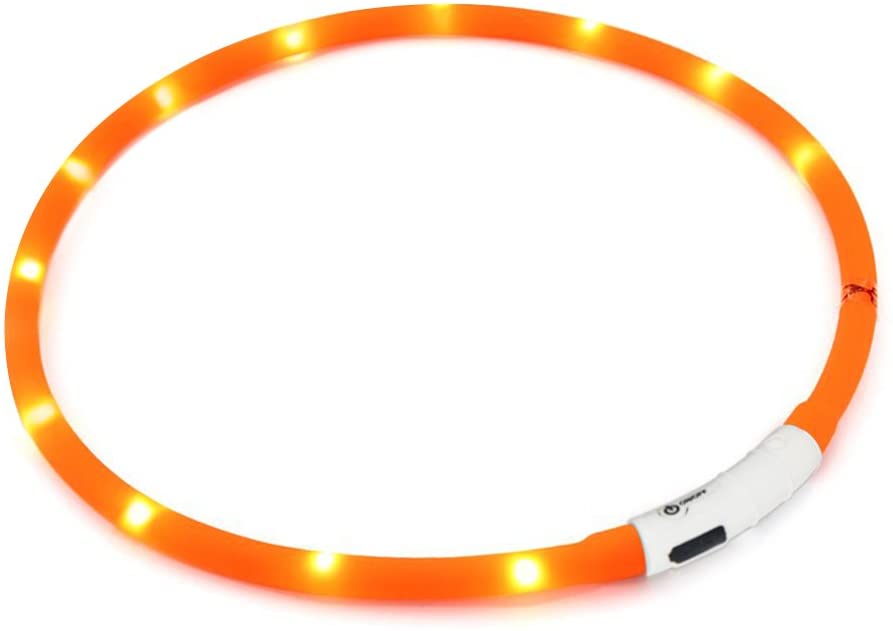  Collar de seguridad para perro con luces led, resistente al agua, ajustable, recargable en puerto USB y hecho de silicona 