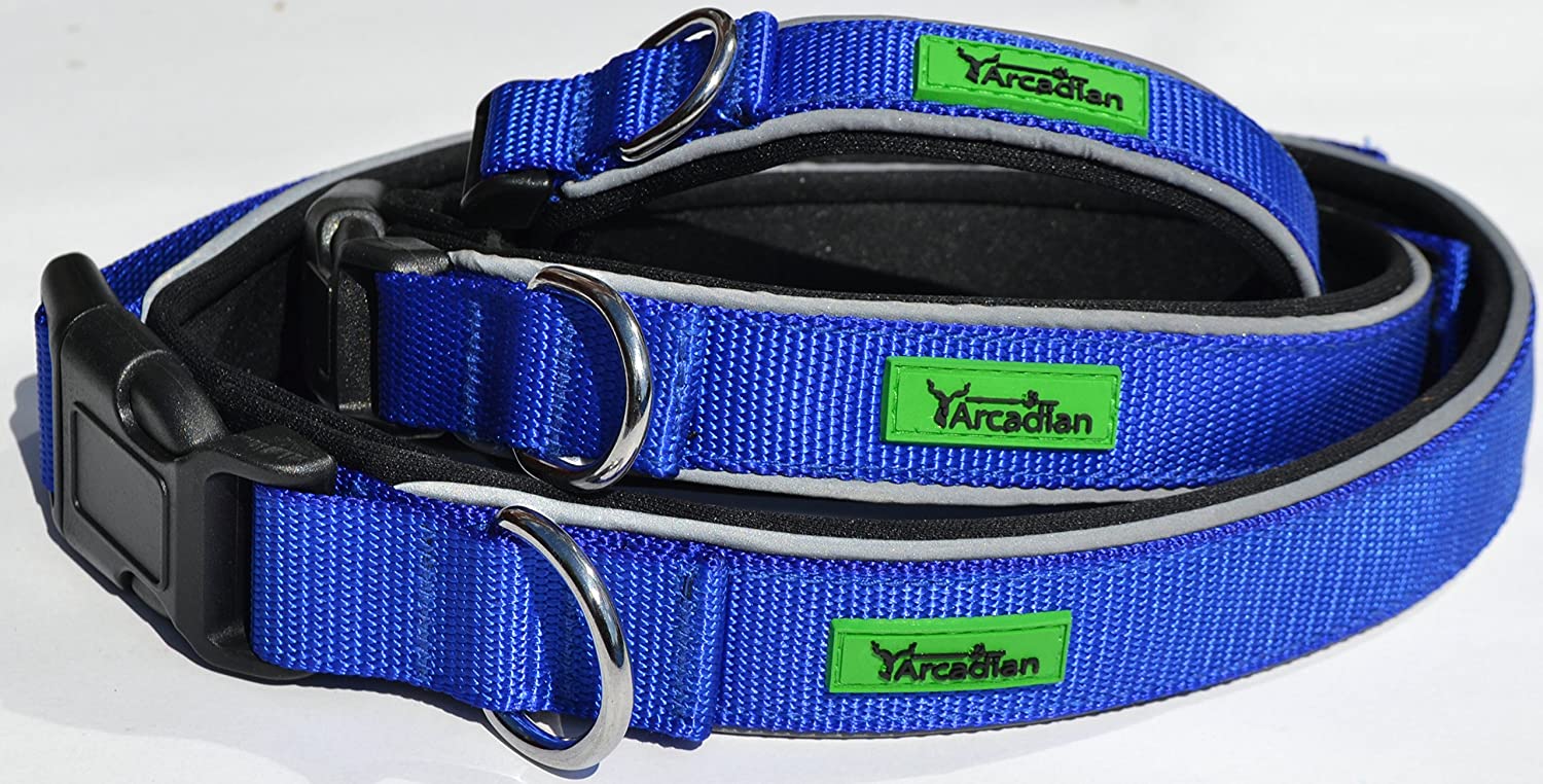  Collar para perro de primera con almohadilla suave de neopreno por Arcadian – Disponible en increíbles azul y rojo, estos collares son cómodos, duraderos, reflectantes y resistentes al agua. Ajustable y adecuado para todas las razas. Disponible 