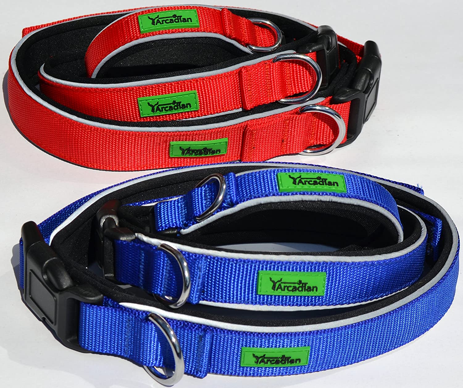  Collar para perro de primera con almohadilla suave de neopreno por Arcadian – Disponible en increíbles azul y rojo, estos collares son cómodos, duraderos, reflectantes y resistentes al agua. Ajustable y adecuado para todas las razas. Disponible 