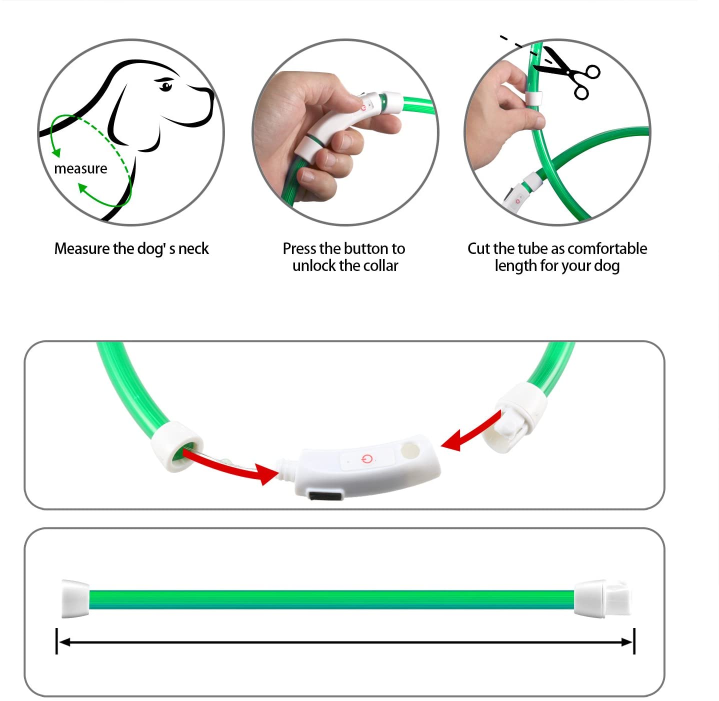  Collar para Perros, Collar de Seguridad para Perros, Rymall collar adiestramiento USB ajustable recargable impermeable LED parpadea luz Collar del animal doméstico, Verde 