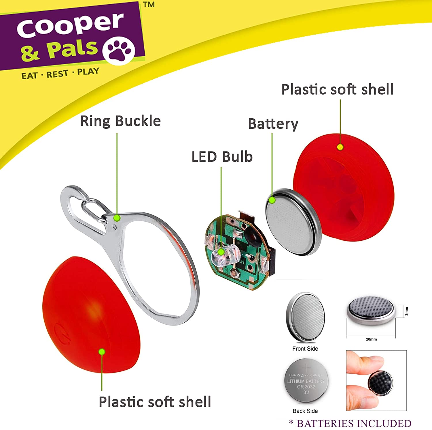  Cooper & Pals Collar para Perros con Luces LED de Seguridad para Mascotas con 3 Modos de Constante, rápido y Lento y se Puede Ver hasta 800 Metros Pack de 6 Verde, Azul y Rojo 