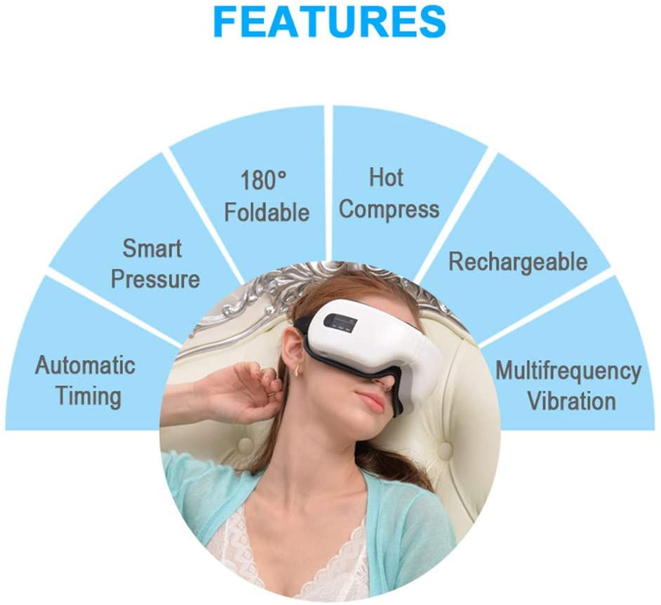  Copper Masajeador de Ojos inalámbrico, máscara de Terapia Ocular Modo Inteligente Operación con un Clic Plegable Recargable Bluetooth Musicoterapia Alivio del estrés para el Cuidado de los Ojos 