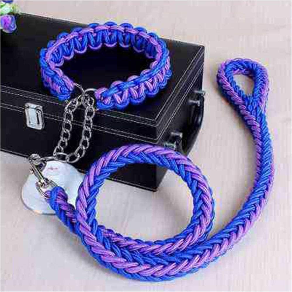  Cuerda de doble hebra Correas grandes para perros Hebilla de cadena de metal P 14 colores Collar de cuerda de tracción para mascotas para perros grandes Longitud de 120 cm, Rosa púrpura, S, China 