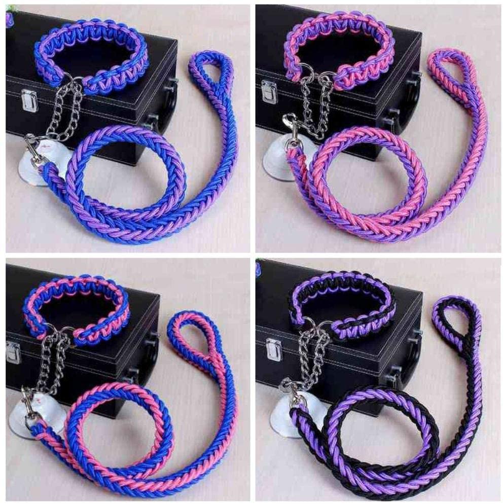  Cuerda de doble hebra Correas grandes para perros Hebilla de cadena de metal P 14 colores Collar de cuerda de tracción para mascotas para perros grandes Longitud de 120 cm, Rosa púrpura, S, China 