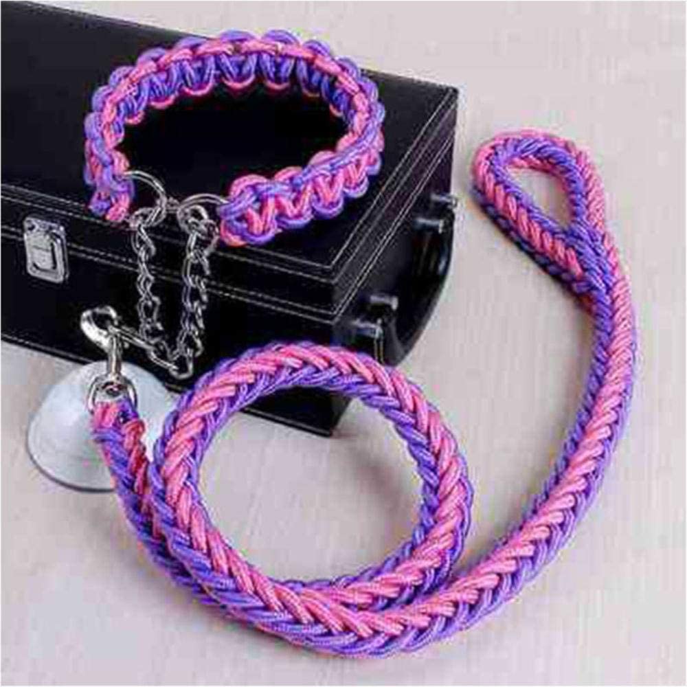  Cuerda de doble hebra Correas grandes para perros Hebilla de cadena de metal P 14 colores Collar de cuerda de tracción para mascotas para perros grandes Longitud de 120 cm, Rosa púrpura, S, China 