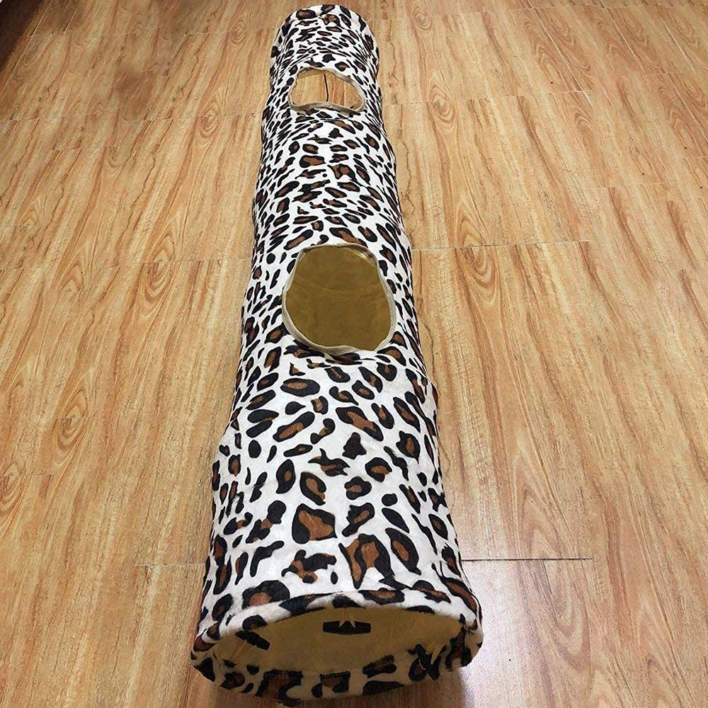  CUHAWUDBA Túnel para Gatos de Leopardo, Túnel para Perros y Gatos para Mascotas en Interiores Tubo 2 Orificios para Gatos, Perros Peque？os, Conejo, Gatito, Cachorro 