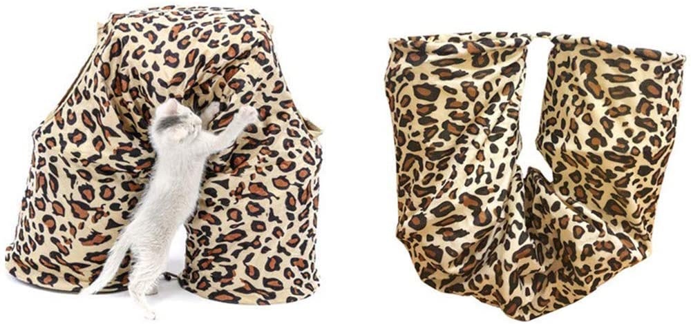  CUHAWUDBA Túnel para Gatos de Leopardo, Túnel para Perros y Gatos para Mascotas en Interiores Tubo 2 Orificios para Gatos, Perros Peque？os, Conejo, Gatito, Cachorro 