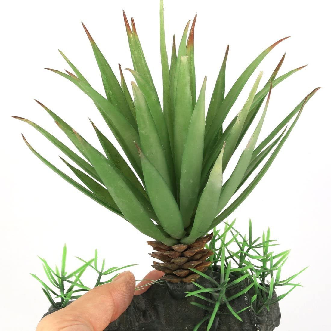  DealMux Aloe Plant Acuario de plástico pecera Artificial Ornamento 14cm Alto Verde Negro 