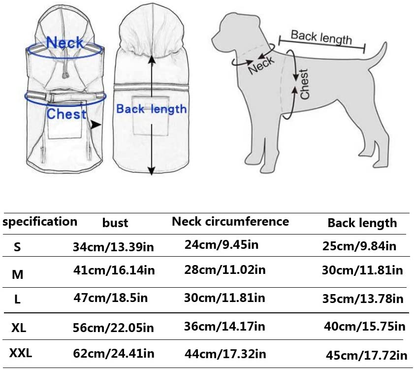  Deanyi Impermeable para Perros Ropa Impermeable para Perros Medianos Grandes y pequeños Pet Poncho Impermeable para Lluvia con Tira Reflectante 