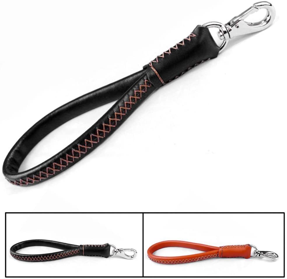  Dengzhu Correa Corta de Piel para Perro de Color Negro, marrón, 30,48 cm, Resistente para Perros Grandes 