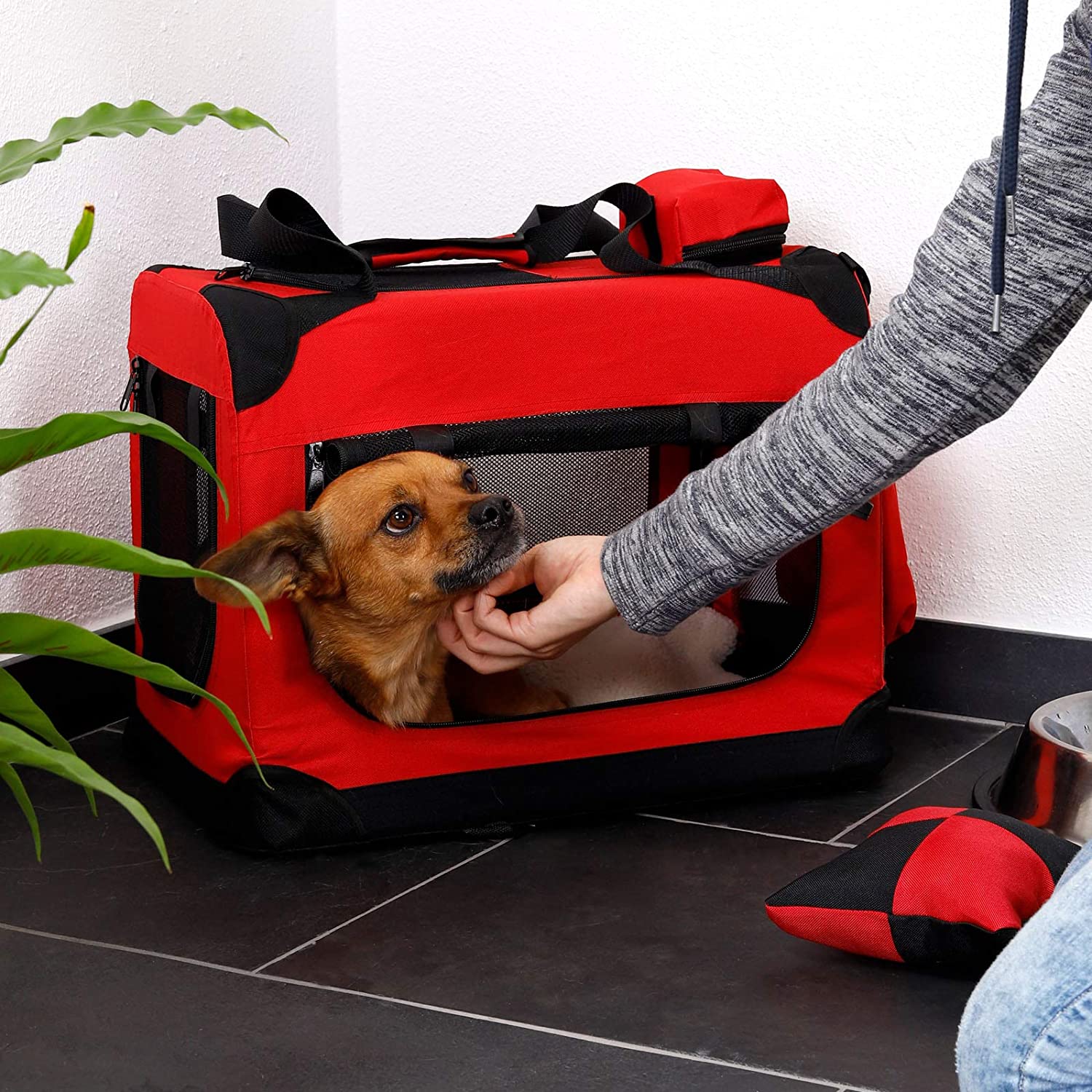  dibea TB10050, Bolsa de Transporte Para Perros y Gatos (S) 50x34x36 cm Rojo 