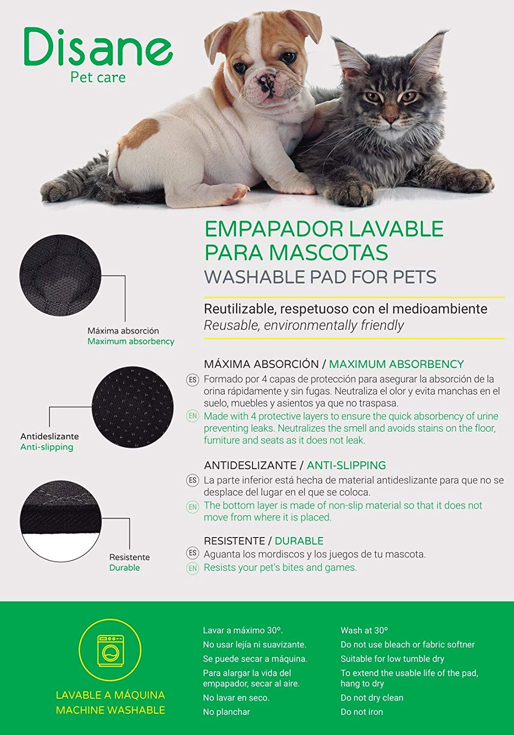  DISANE EMPAPADOR PERRO LAVABLE Y REUTILIZABLE 100 x 67cm BEIGE | Empapadores para perros y gatos lavables a máquina respetuosos con el medio ambiente | Entrenamiento Cachorros, Mascotas Convalecientes 