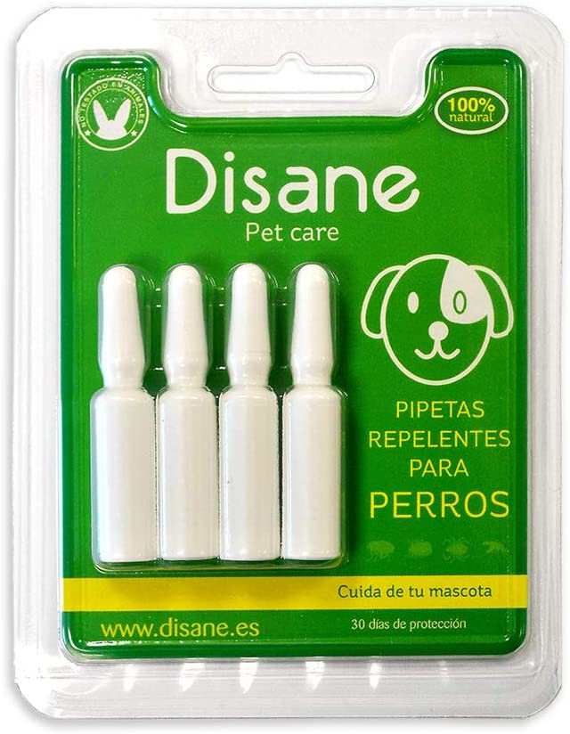  DISANE Pipetas Antiparasitarias para Perros 100% Naturales | 4 Uds | 4 Meses de Protección Contra Insectos y Parásitos: Pulgas, Garrapatas y Mosquitos | Antipulgas Sin Toxicidad para el Perro 