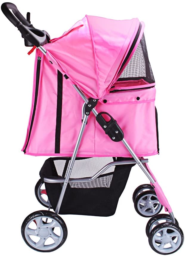  DISPLAY4TOP Carrito de 4 Ruedas para Mascotas Perros Gatos Animales Plegable Impermeable para Viaje Paseo (rosa) 