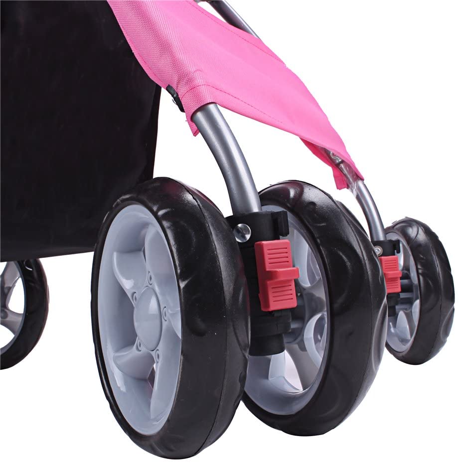  DISPLAY4TOP Carrito de 4 Ruedas para Mascotas Perros Gatos Animales Plegable Impermeable para Viaje Paseo (rosa) 