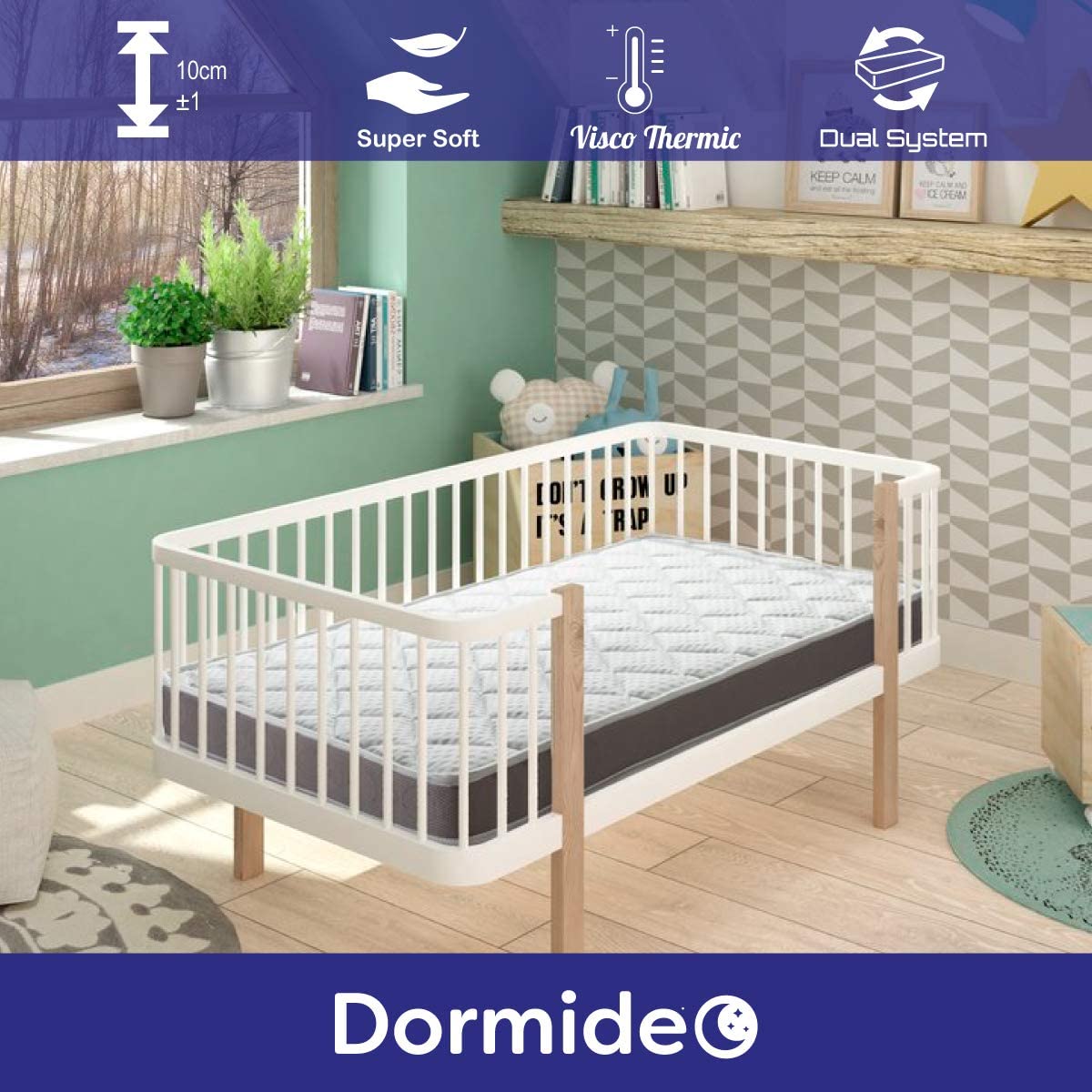  DORMIDEO Colchón Cuna viscoelástico BabyBed - Dos Caras higiénico, Transpirable y Antideslizante 