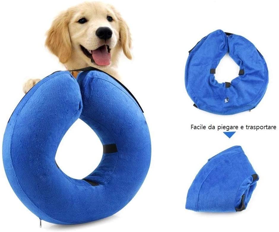  Ducomi Collar de Recuperación Inflable para Perros, Cono de Cuello Isabelino Ajustable para Mascotas Recuperación de Cirugía o Heridas - Previene la Infección por Arañazos y Picaduras (Azul, S) 