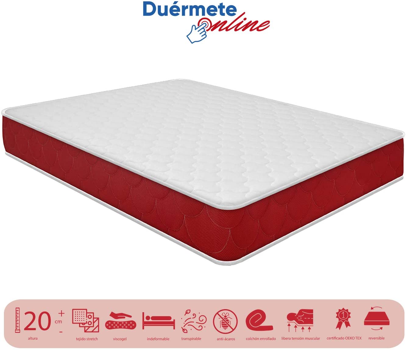  Duérmete Online Duérmete viscoelástico Lite Reversible (colchón a 2 Caras), Muy Transpirable, Blanco, 135 x 190 