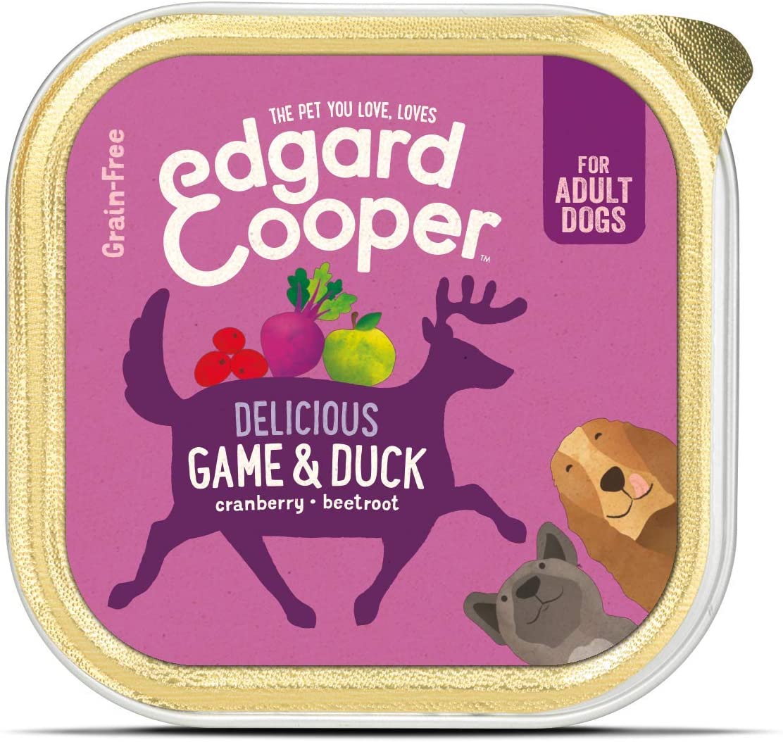  Edgard & Cooper comida humeda perros adultos sin cereales, natural con Venado y Pato. Alimentación balanceada con Omega 3 para un pelaje suave y brillante. Carne magra fresca en paté. Pack de 11x150gr 